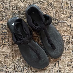 SANUK Ella Yoga Stretchy Sling Flat Sandals 10 Black 1014681